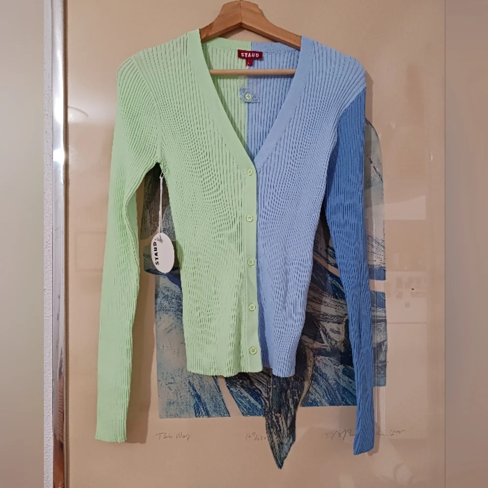 NWT STAUD Colorblock Cardigan Sweater Size L - Picture 2 of 10